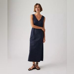 NWT Levi's Atalia Linen+ Denim Midi Slip Dress Dark Blue Size S